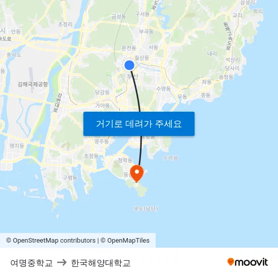 여명중학교 to 한국해양대학교 map