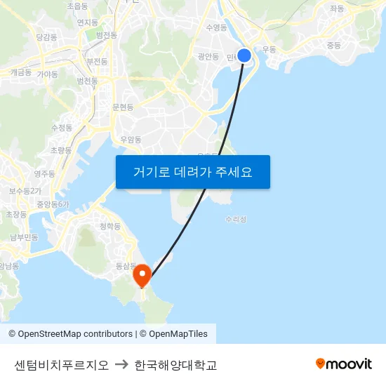 센텀비치푸르지오 to 한국해양대학교 map
