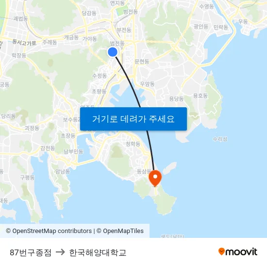 87번구종점 to 한국해양대학교 map