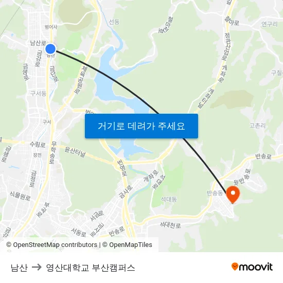 남산 to 영산대학교 부산캠퍼스 map