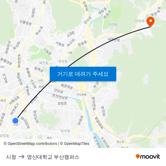 시청 to 영산대학교 부산캠퍼스 map