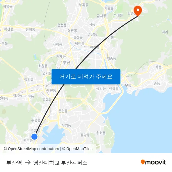 부산역 to 영산대학교 부산캠퍼스 map