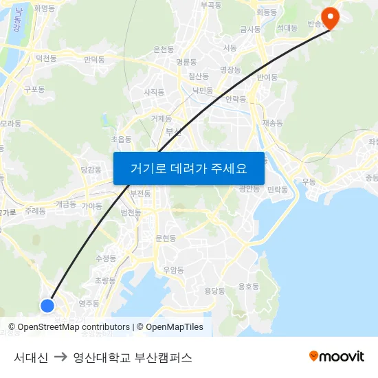 서대신 to 영산대학교 부산캠퍼스 map