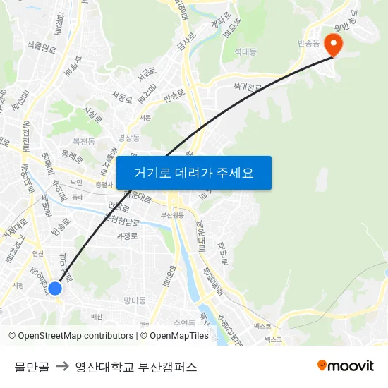 물만골 to 영산대학교 부산캠퍼스 map