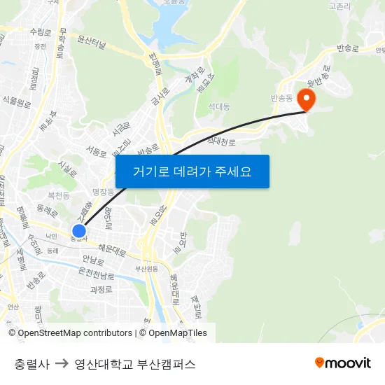 충렬사 to 영산대학교 부산캠퍼스 map