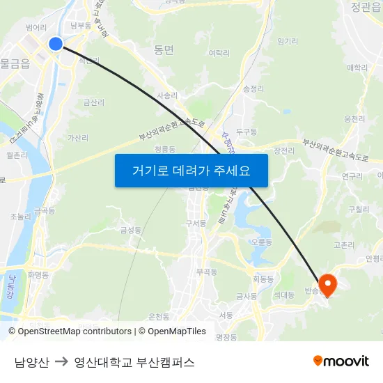 남양산 to 영산대학교 부산캠퍼스 map