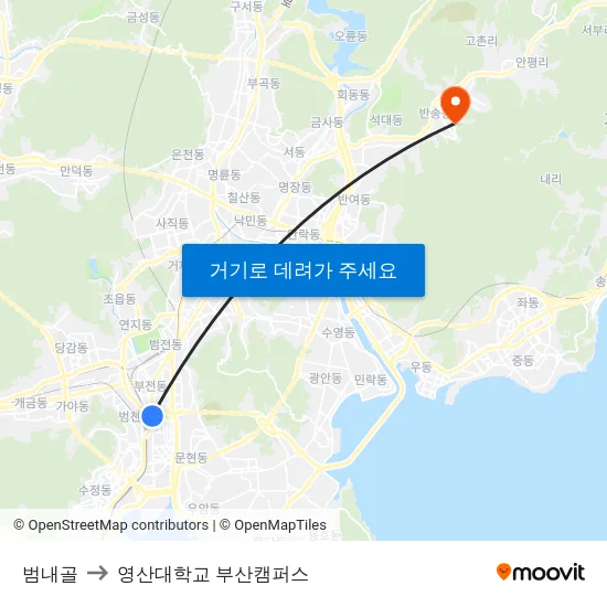 범내골 to 영산대학교 부산캠퍼스 map