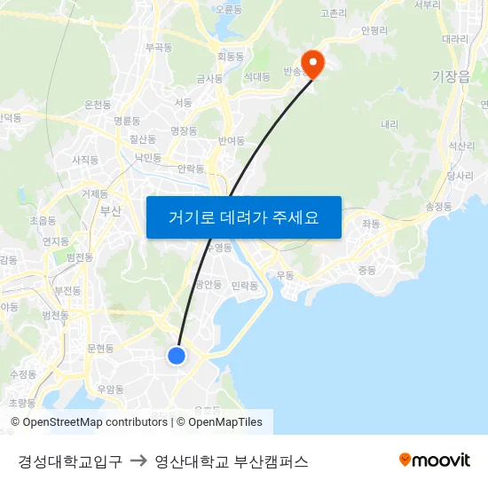 경성대학교입구 to 영산대학교 부산캠퍼스 map