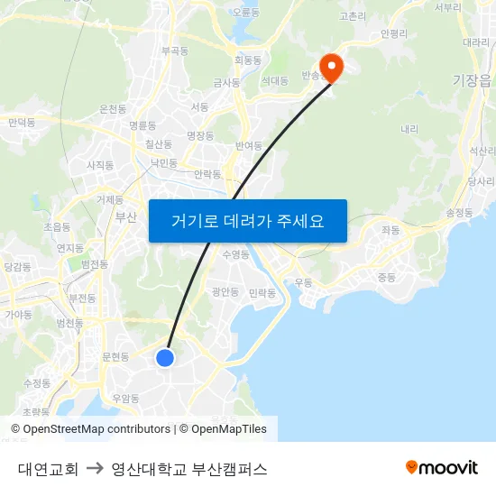 대연교회 to 영산대학교 부산캠퍼스 map