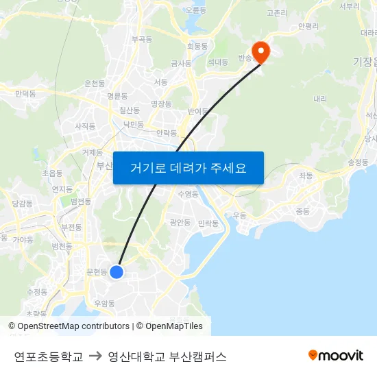 연포초등학교 to 영산대학교 부산캠퍼스 map