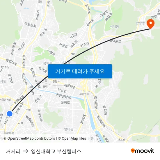 거제리 to 영산대학교 부산캠퍼스 map