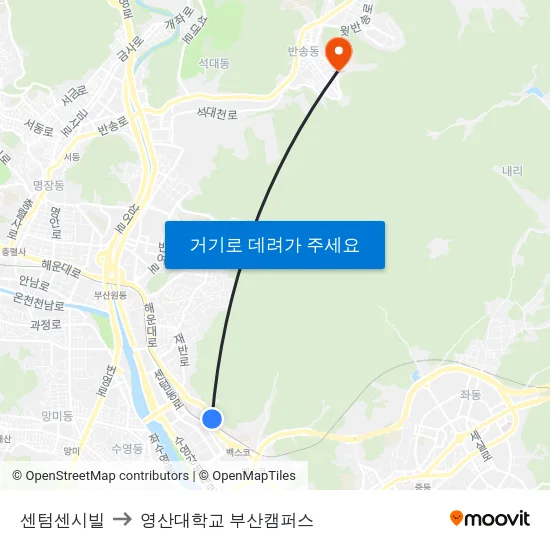 센텀센시빌 to 영산대학교 부산캠퍼스 map