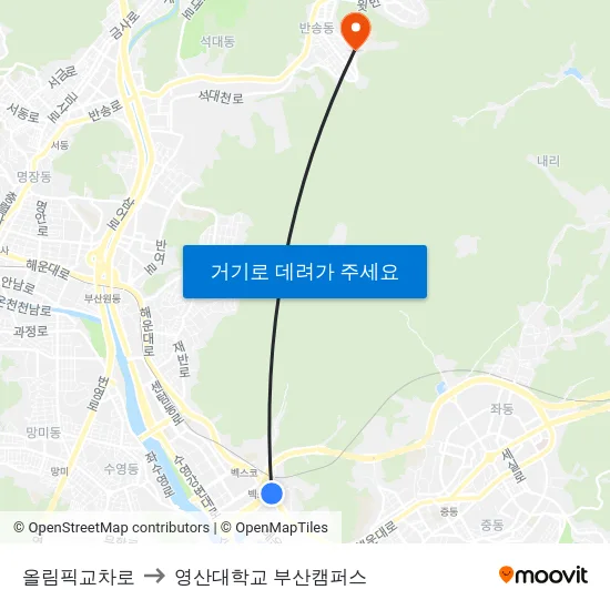 올림픽교차로 to 영산대학교 부산캠퍼스 map