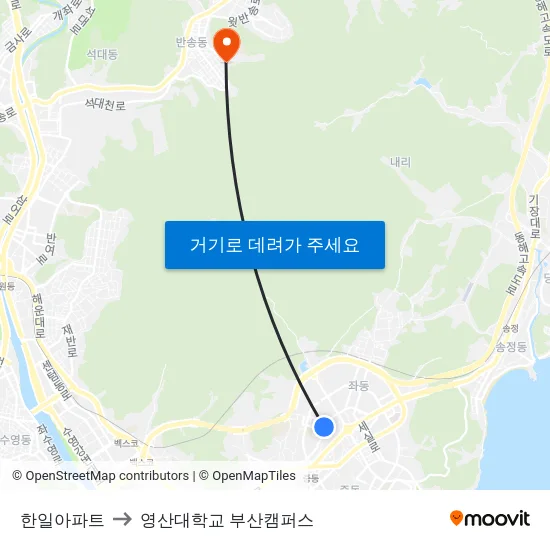 한일아파트 to 영산대학교 부산캠퍼스 map