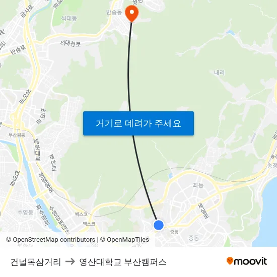 건널목삼거리 to 영산대학교 부산캠퍼스 map