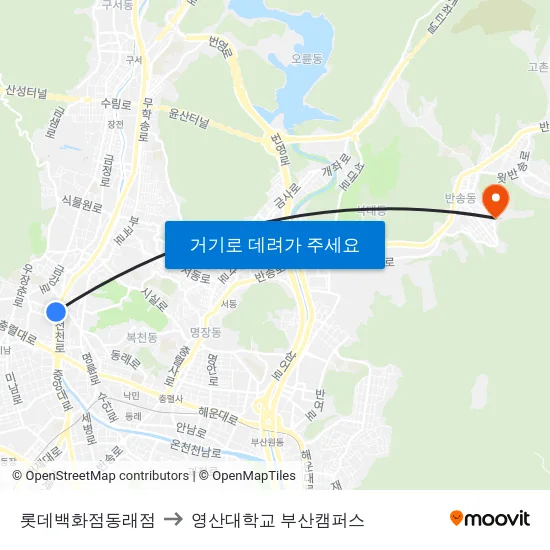 롯데백화점동래점 to 영산대학교 부산캠퍼스 map