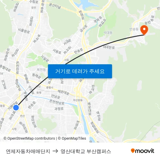 연제자동차매매단지 to 영산대학교 부산캠퍼스 map