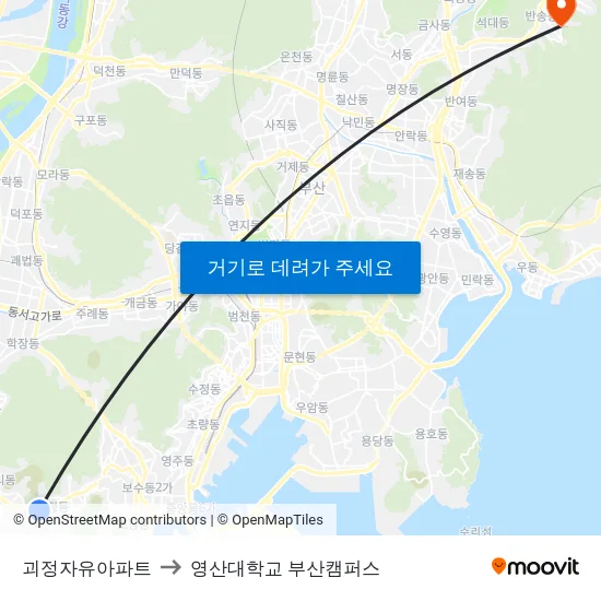괴정자유아파트 to 영산대학교 부산캠퍼스 map