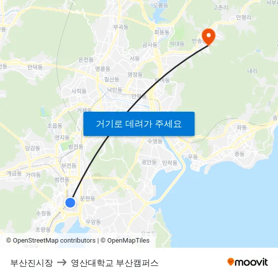 부산진시장 to 영산대학교 부산캠퍼스 map