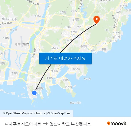 다대푸르지오아파트 to 영산대학교 부산캠퍼스 map