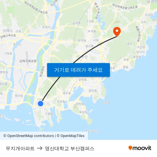 무지개아파트 to 영산대학교 부산캠퍼스 map
