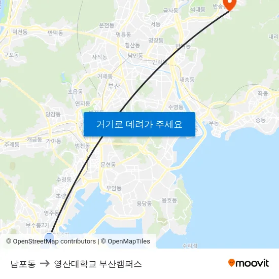 남포동 to 영산대학교 부산캠퍼스 map