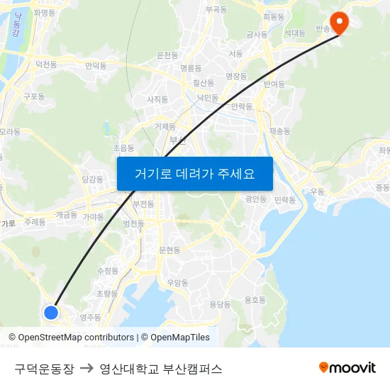 구덕운동장 to 영산대학교 부산캠퍼스 map