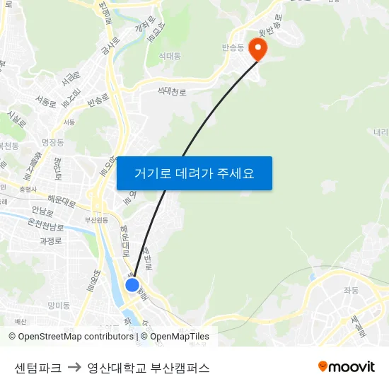 센텀파크 to 영산대학교 부산캠퍼스 map