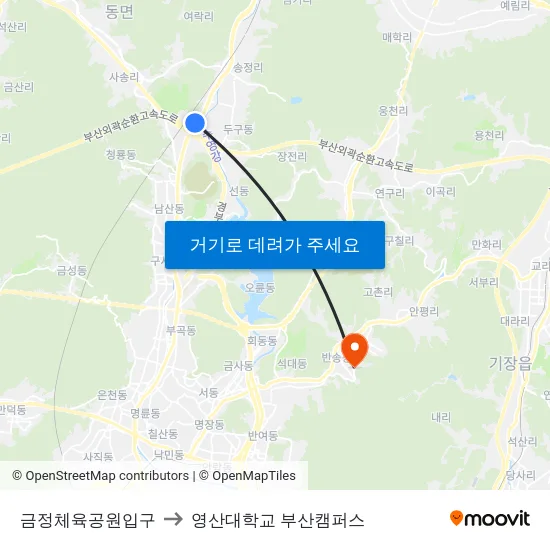 금정체육공원입구 to 영산대학교 부산캠퍼스 map