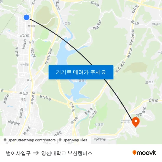 범어사입구 to 영산대학교 부산캠퍼스 map