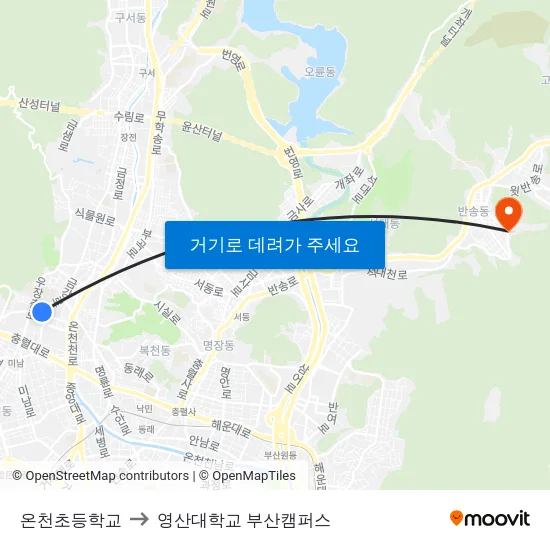 온천초등학교 to 영산대학교 부산캠퍼스 map