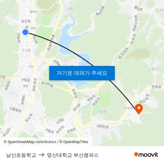남산초등학교 to 영산대학교 부산캠퍼스 map