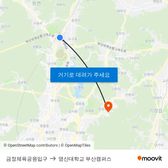 금정체육공원입구 to 영산대학교 부산캠퍼스 map
