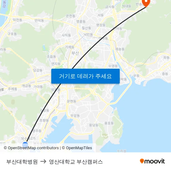 부산대학병원 to 영산대학교 부산캠퍼스 map