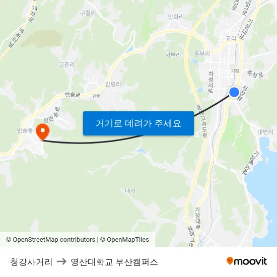 청강사거리 to 영산대학교 부산캠퍼스 map