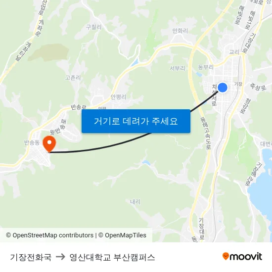 기장전화국 to 영산대학교 부산캠퍼스 map