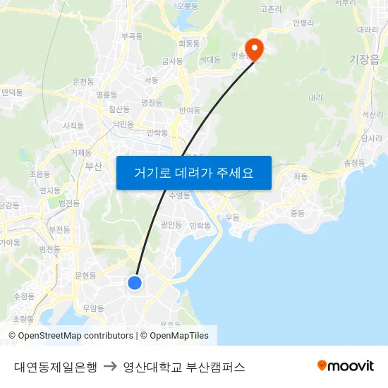 대연동제일은행 to 영산대학교 부산캠퍼스 map