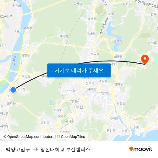 백양고입구 to 영산대학교 부산캠퍼스 map