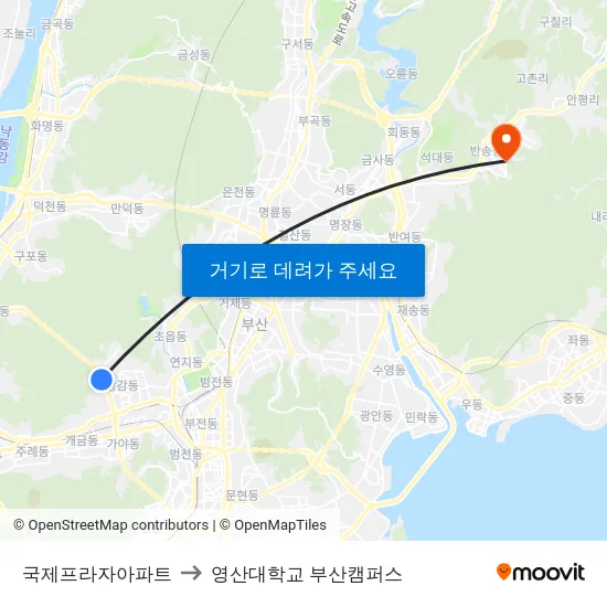 국제프라자아파트 to 영산대학교 부산캠퍼스 map