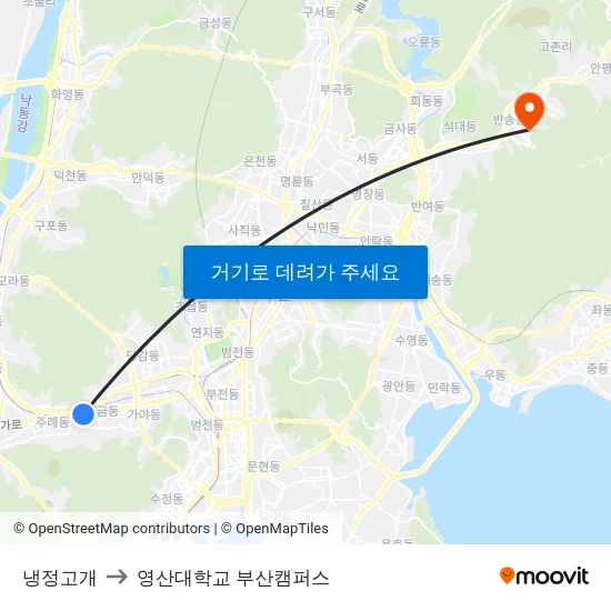 냉정고개 to 영산대학교 부산캠퍼스 map