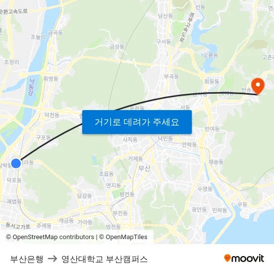 부산은행 to 영산대학교 부산캠퍼스 map