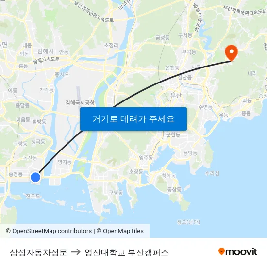 삼성자동차정문 to 영산대학교 부산캠퍼스 map