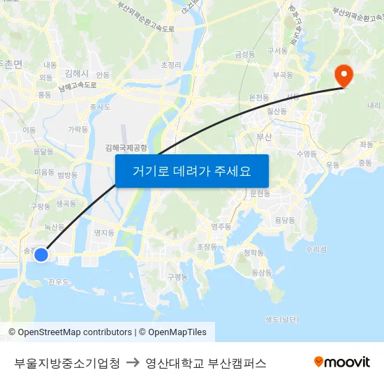 부울지방중소기업청 to 영산대학교 부산캠퍼스 map