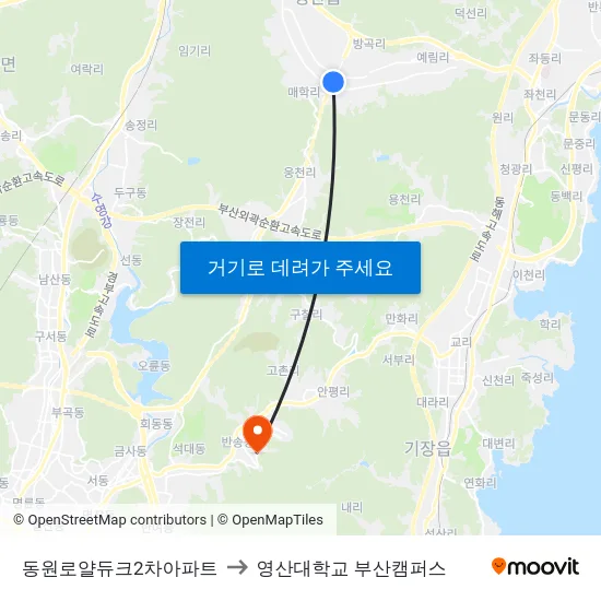동원로얄듀크2차아파트 to 영산대학교 부산캠퍼스 map