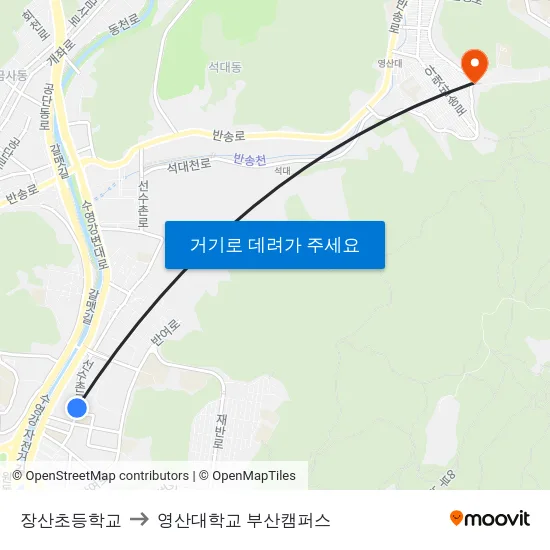 장산초등학교 to 영산대학교 부산캠퍼스 map