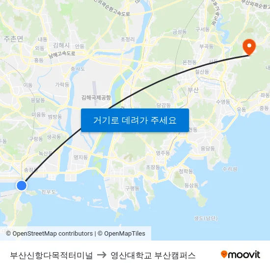 부산신항다목적터미널 to 영산대학교 부산캠퍼스 map
