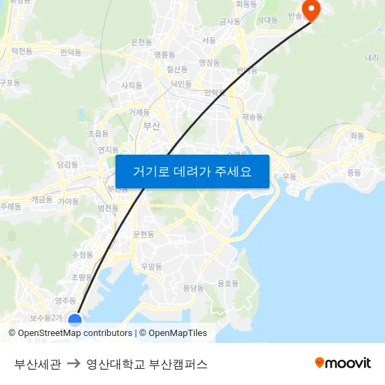 부산세관 to 영산대학교 부산캠퍼스 map