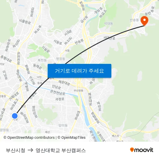 부산시청 to 영산대학교 부산캠퍼스 map