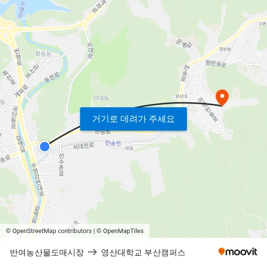 반여농산물도매시장 to 영산대학교 부산캠퍼스 map