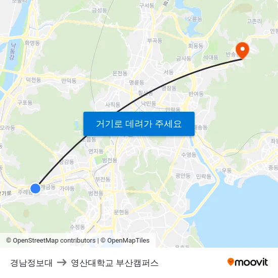 경남정보대 to 영산대학교 부산캠퍼스 map